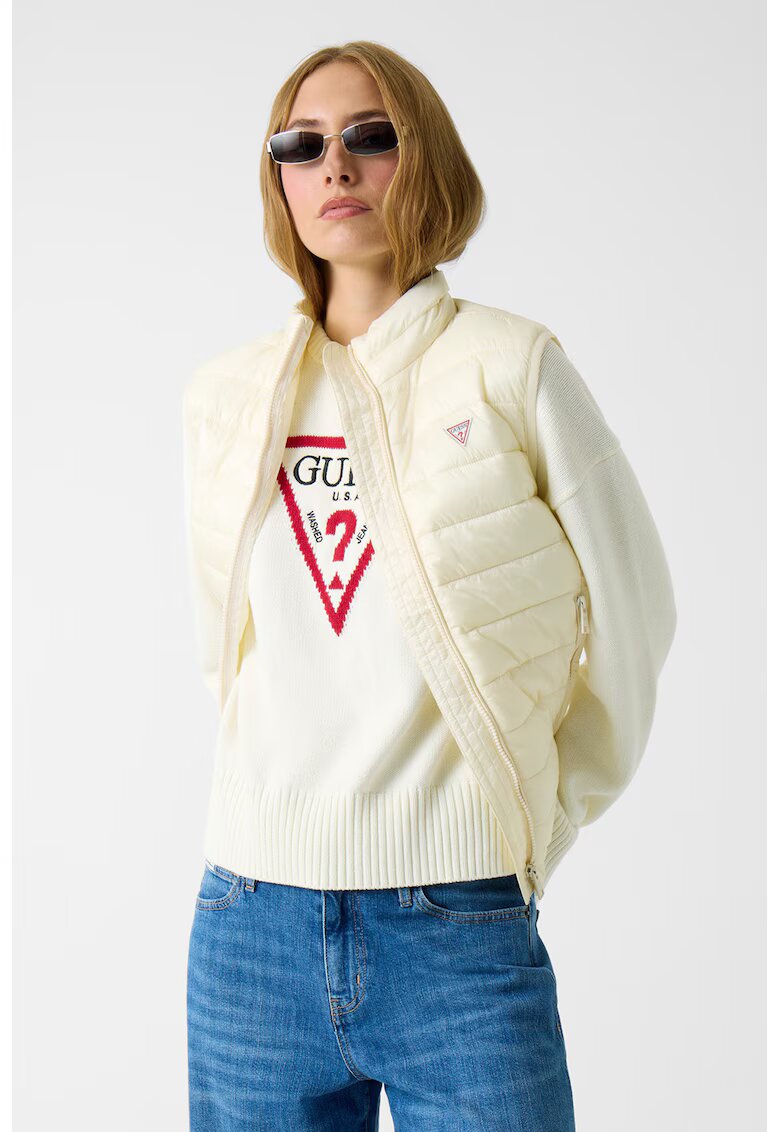 GUESS JEANS Vesta cu aspect matlasat - Crem