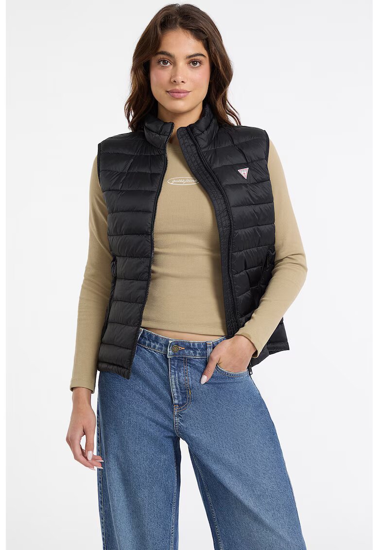 GUESS JEANS Vesta cu aspect matlasat - Negru