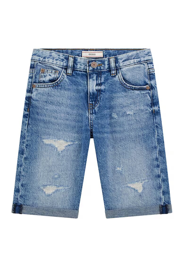 GUESS KIDS Bermude de denim cu aspect deteriorat - Albastru