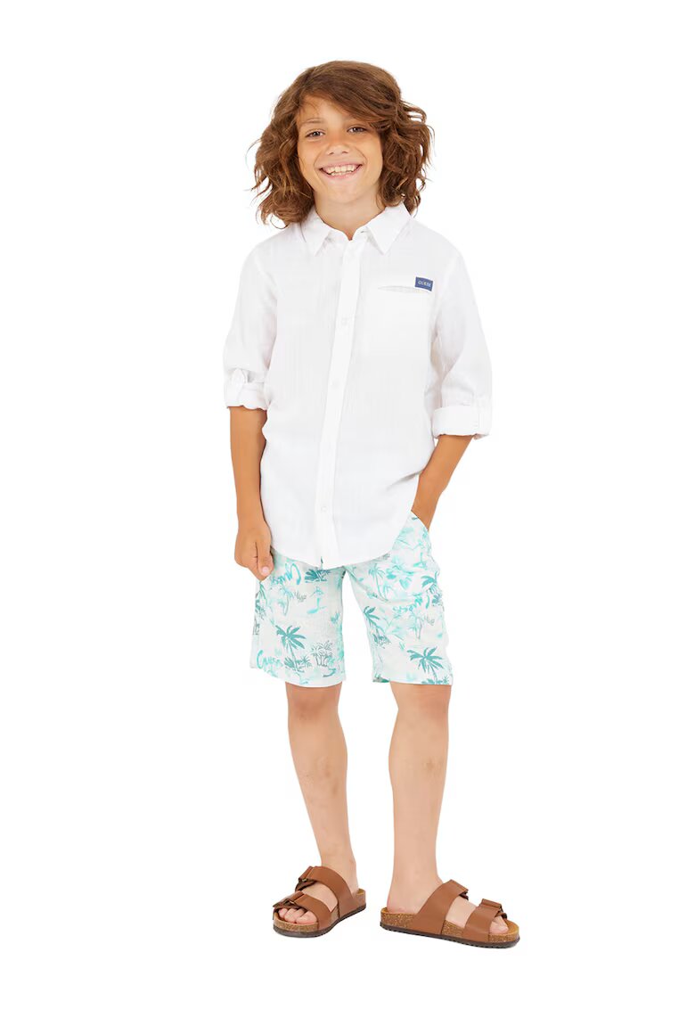 GUESS KIDS Bermude din amestec de in cu imprimeu tropical - Alb/Turcoaz