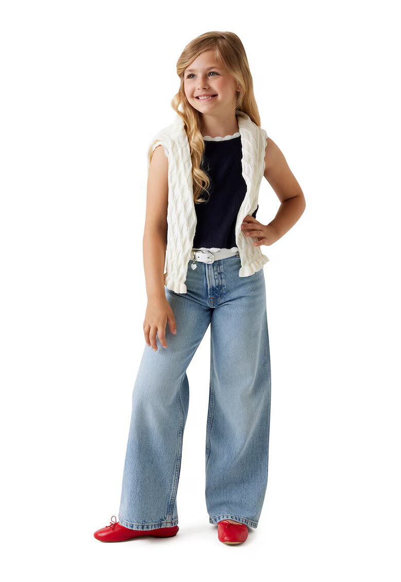 GUESS KIDS Blugi cu croiala ampla si aspect decolorat - Albastru melange