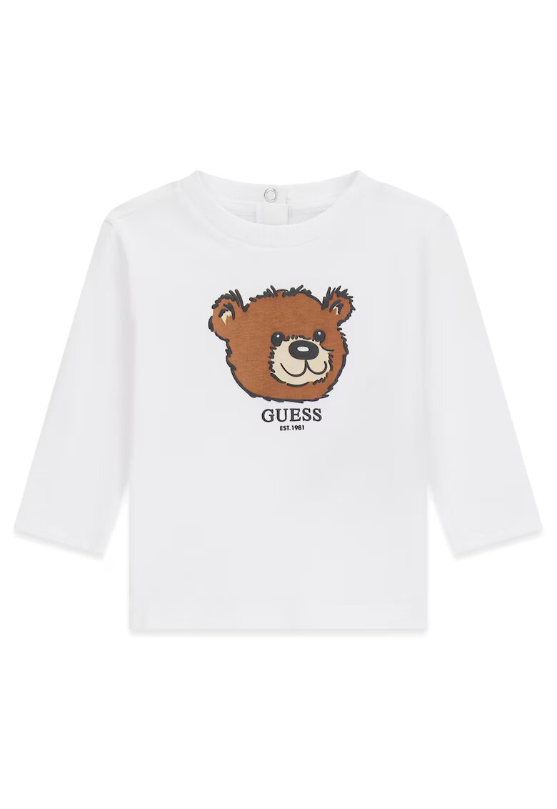GUESS KIDS Bluza cu decolteu la baza gatului si imprimeu urs - Negru/Maro/Alb optic
