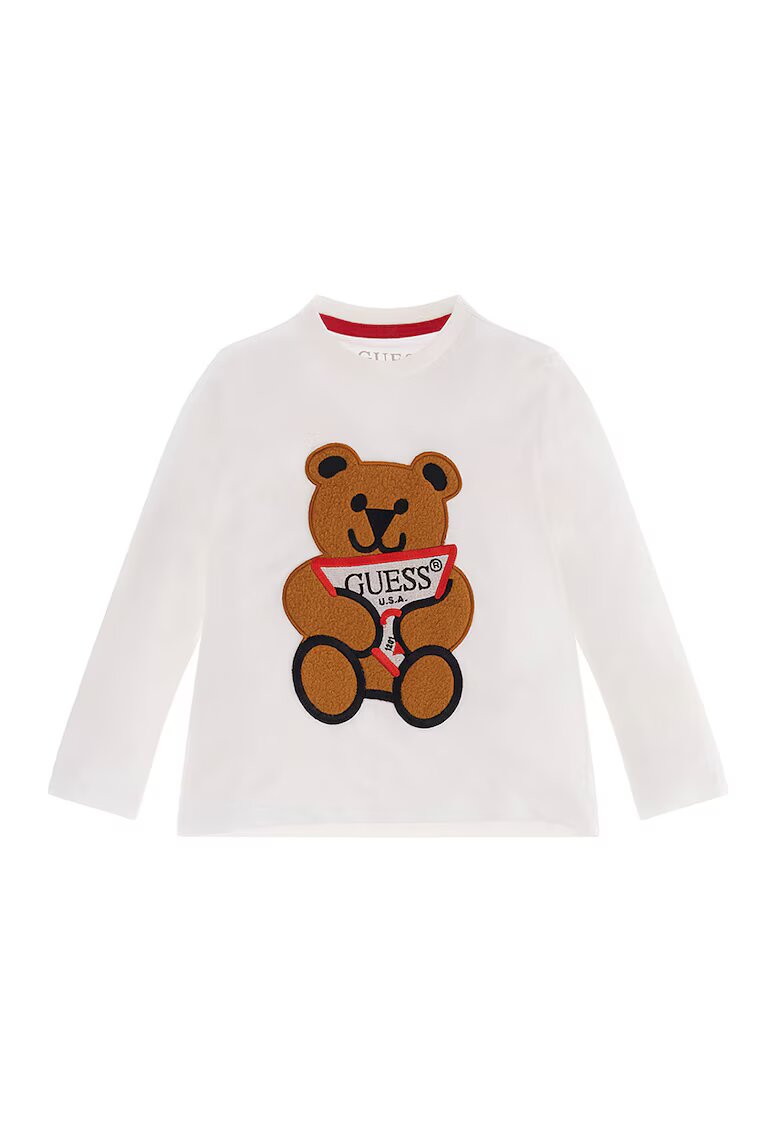GUESS KIDS Bluza cu decolteu la baza gatului si logo brodat - Alb/Maro scortisoara