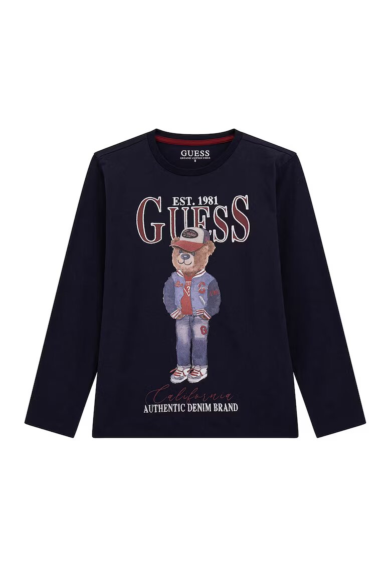 GUESS KIDS Bluza cu imprimeu grafic si logo - Albastru ultramarin/Rosu stins/Bej deschis