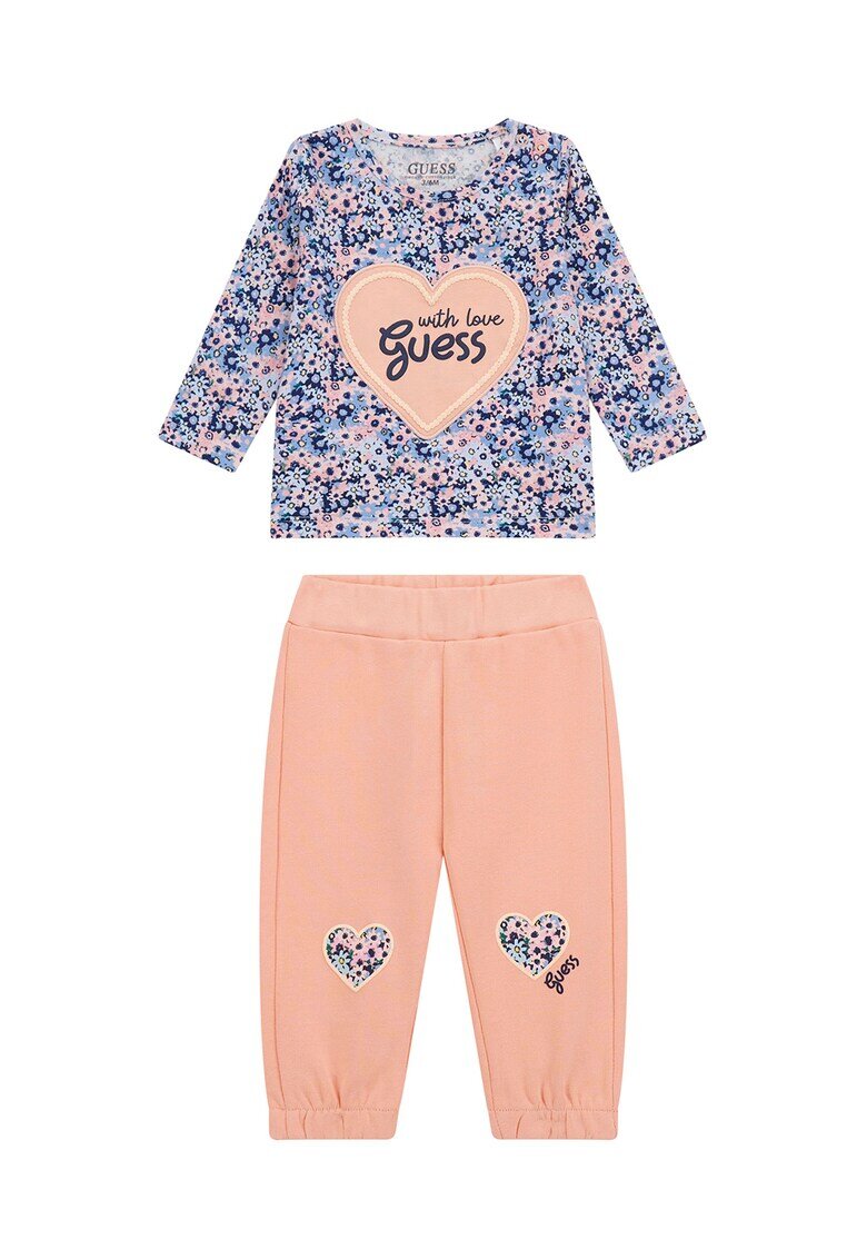 GUESS KIDS Bluza cu model floral si pantaloni de trening relaxed-fit - 2 Piese - Roz somon/Albastru