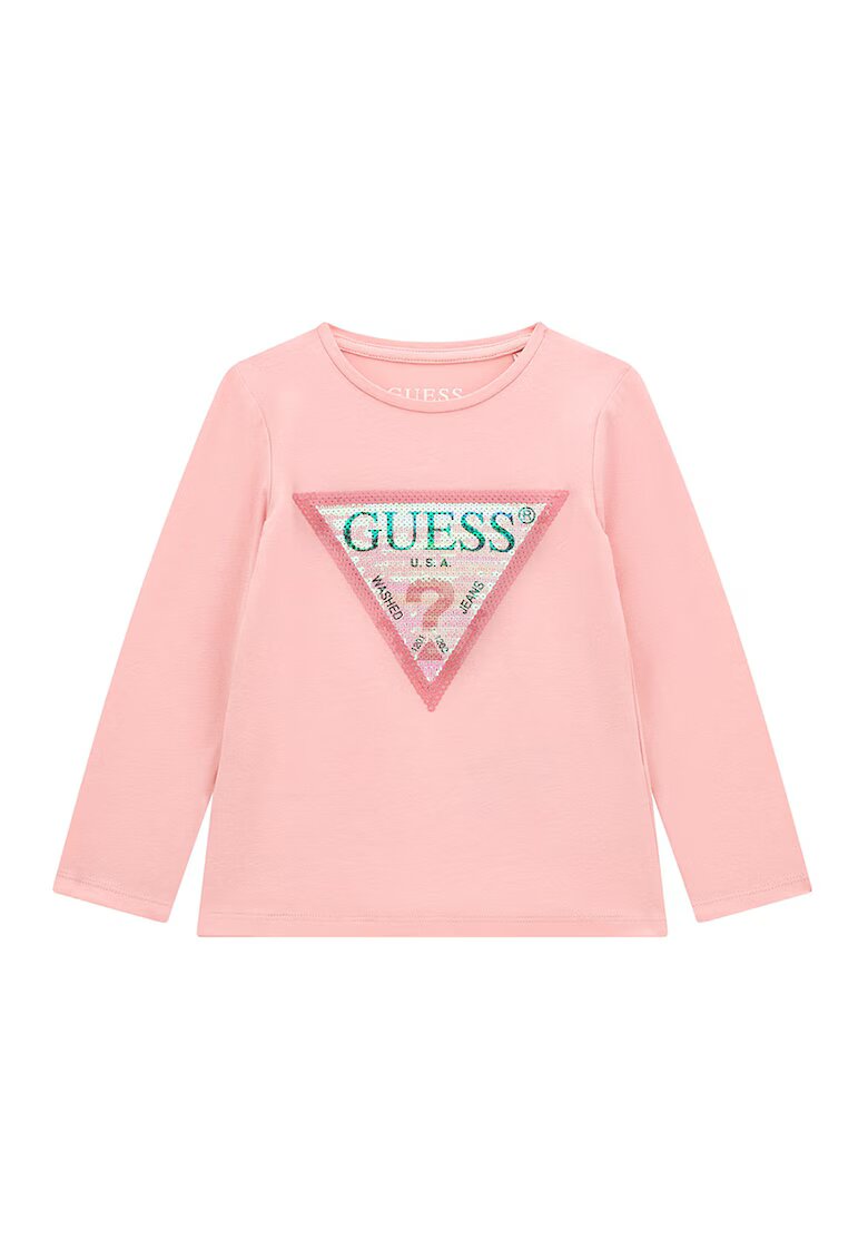 GUESS KIDS Bluza de bumbac cu aplicatii de paiete - Roz