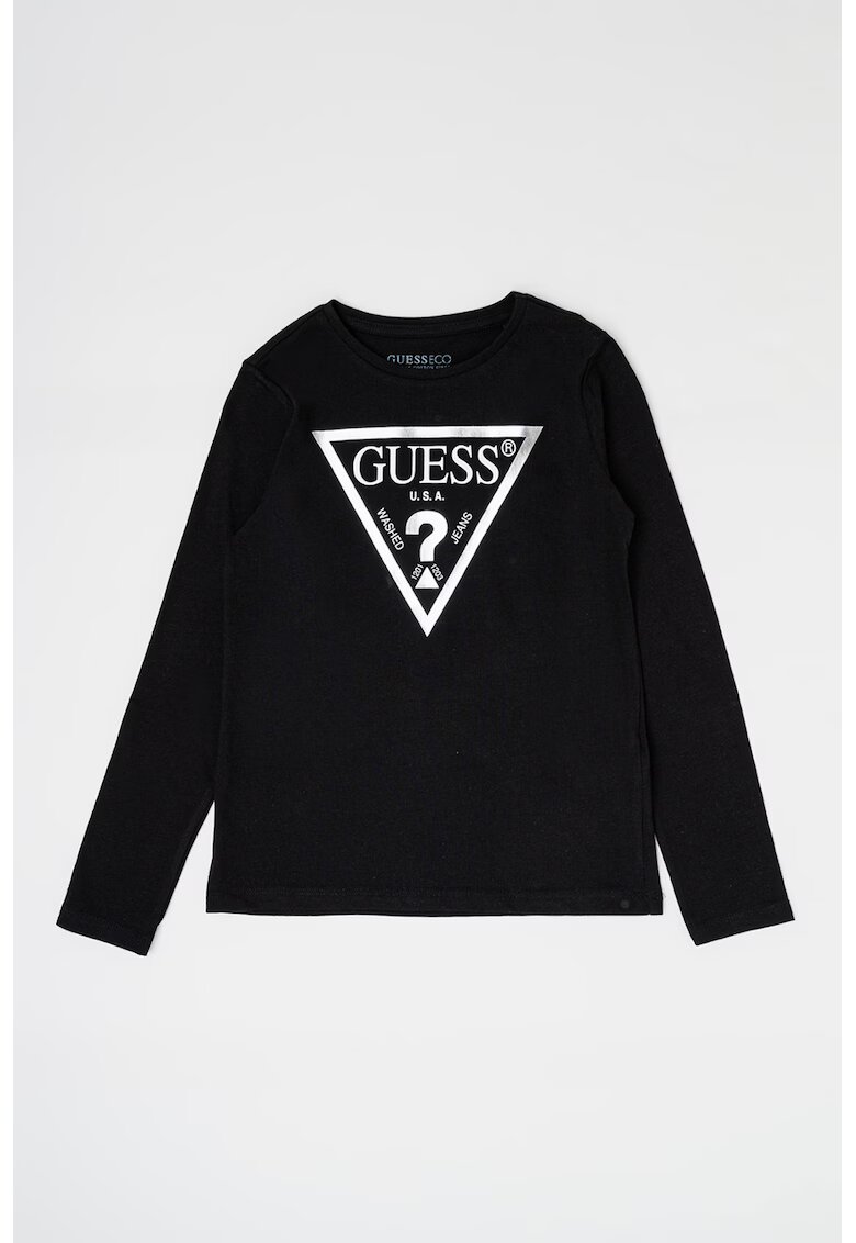 GUESS KIDS Bluza de bumbac cu imprimeu logo - Negru