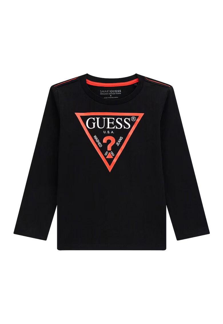GUESS KIDS Bluza de bumbac cu imprimeu logo - Negru/Coral/Alb optic