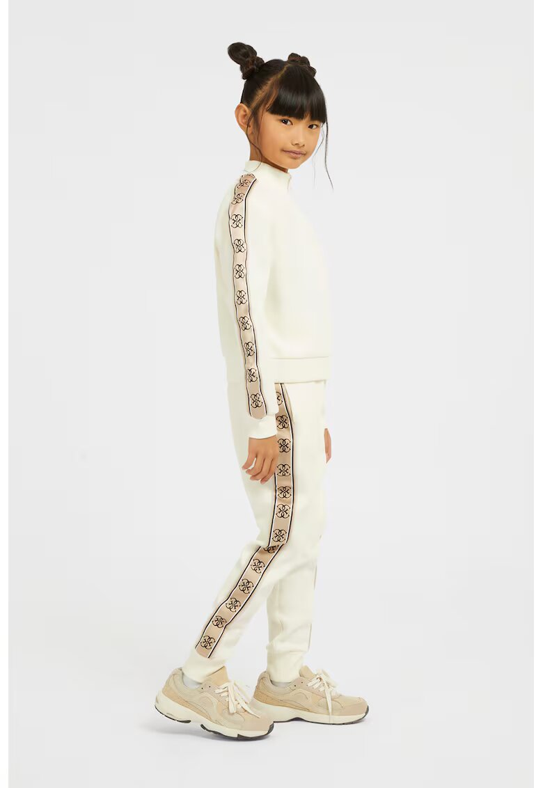 GUESS KIDS Bluza de trening cu banda logo pe maneci si fermoar - Maro nisip/Crem