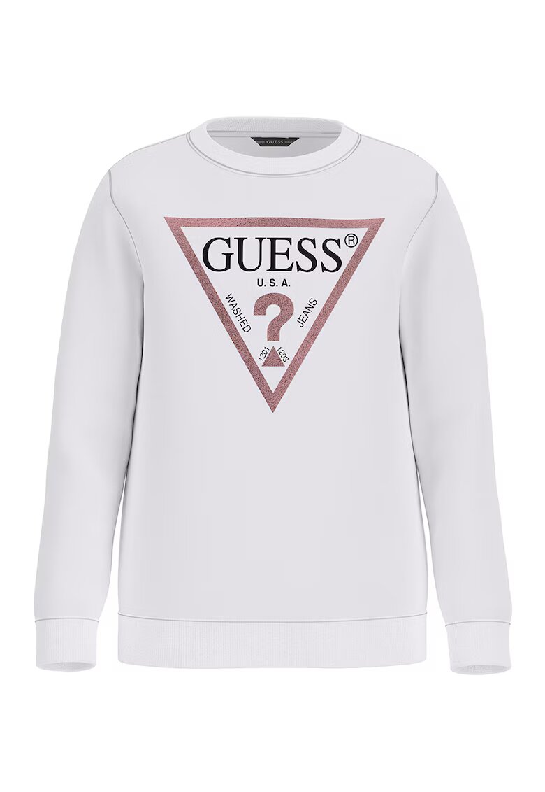 GUESS KIDS Bluza de trening cu decolteu la baza gatului si imprimeu logo - Alb optic/Roz prafuit