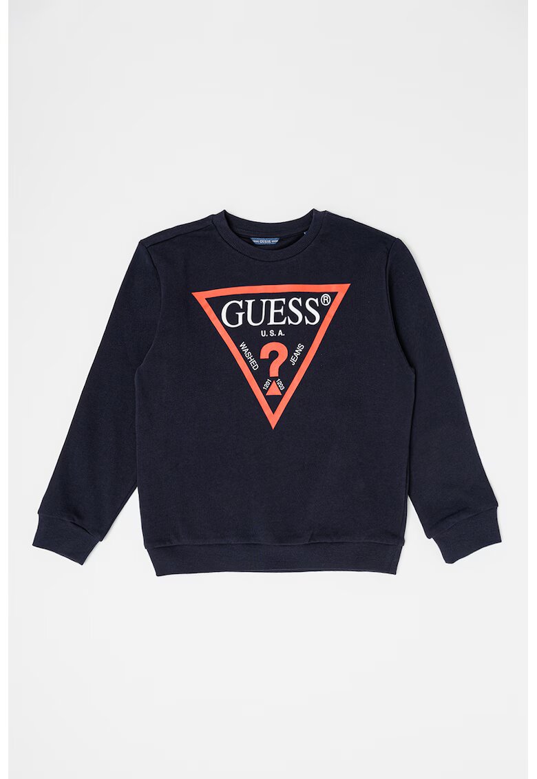 GUESS KIDS Bluza de trening cu decolteu la baza gatului si logo - Rosu/Bleumarin
