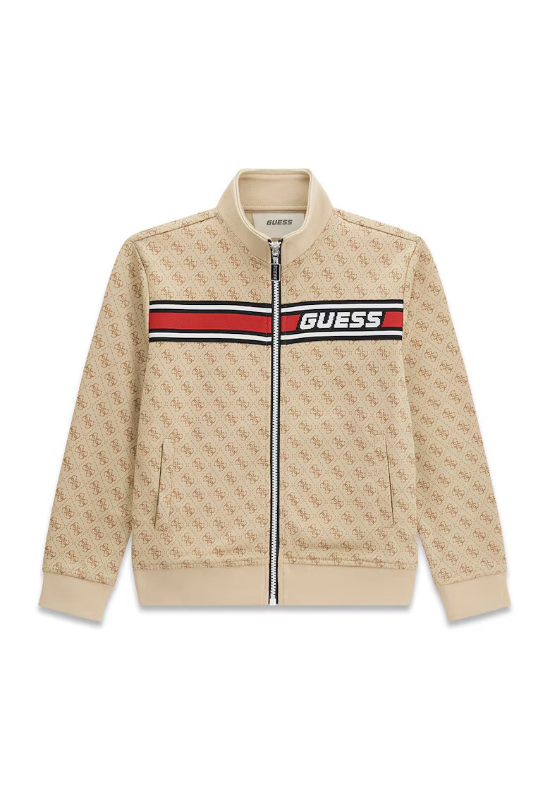 GUESS KIDS Bluza de trening cu fermoar si model monograma - Maro nisip