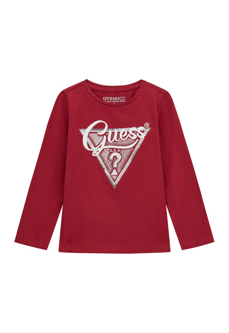 GUESS KIDS Bluza din amestec de bumbac cu logo cu paiete - Visiniu