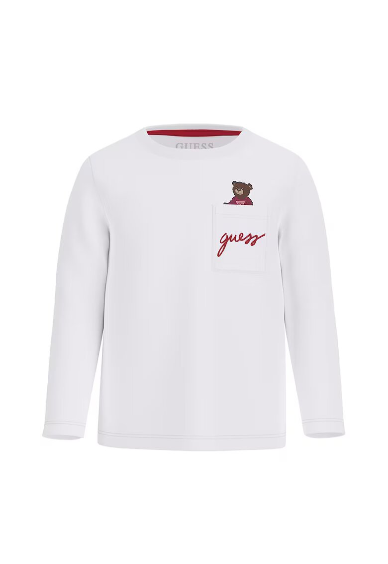 GUESS KIDS Bluza din bumbac cu buzunar pe piept - Rosu/Alb optic