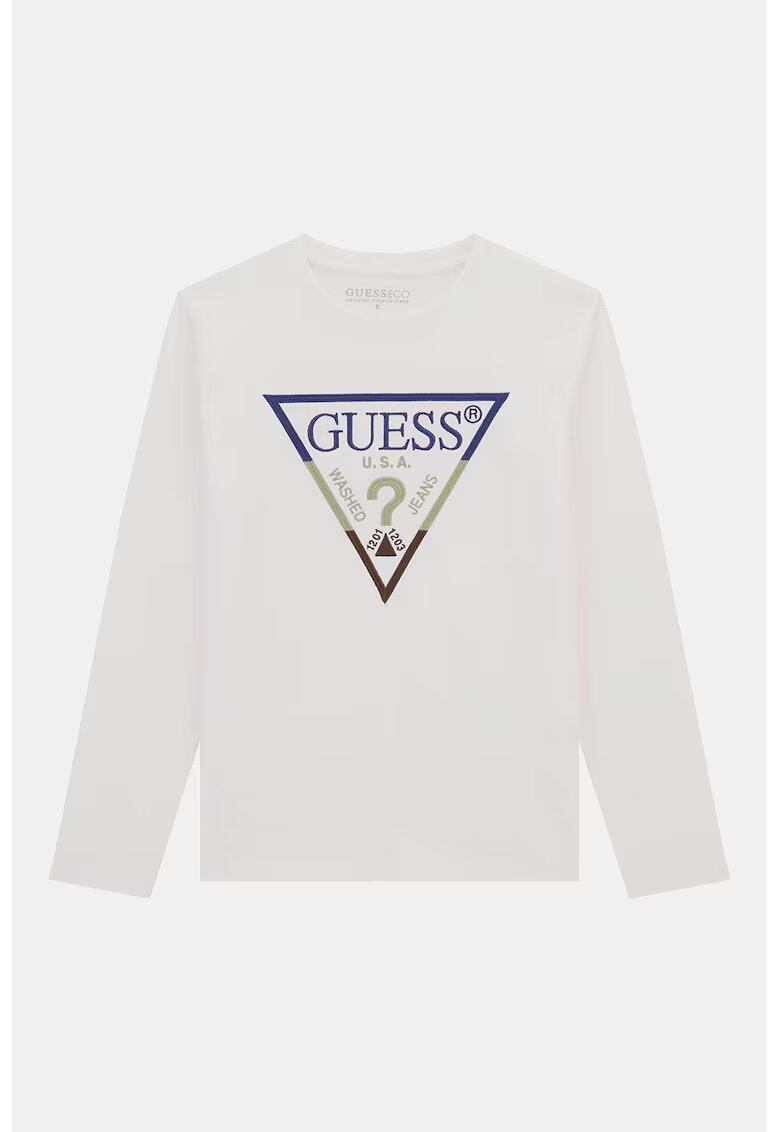 GUESS KIDS Bluza din bumbac cu logo - Albastru inchis/Verde pal/Alb optic