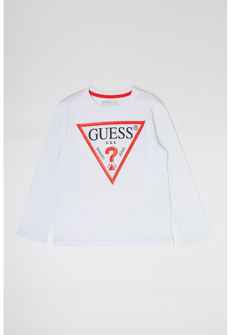 GUESS KIDS Bluza din bumbac organic cu imprimeu logo - Alb optic