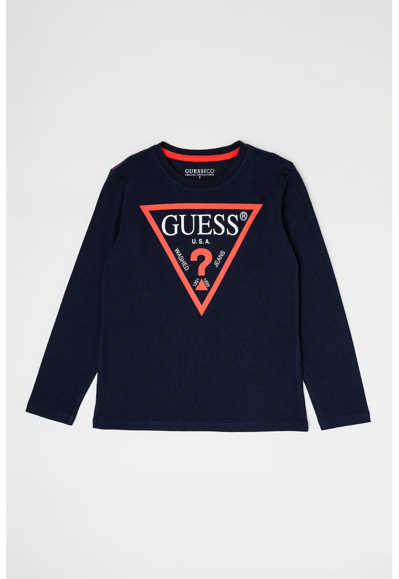 GUESS KIDS Bluza din bumbac organic cu imprimeu logo - Albastru inchis