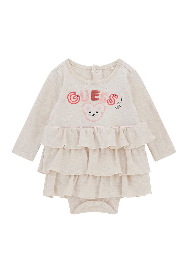 GUESS KIDS Body cu garnituri cu volane si maneci lungi - Rosu/Roz prafuit/Bej deschis