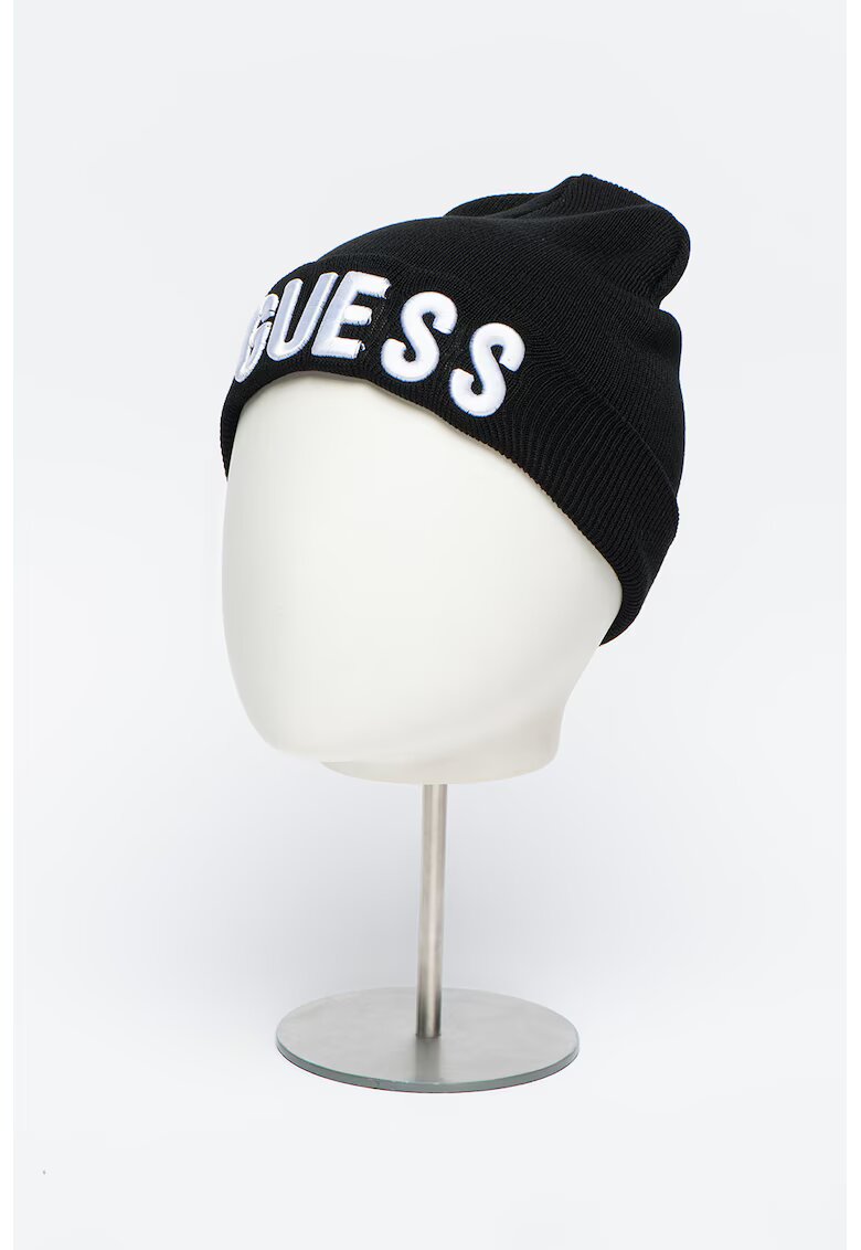 GUESS KIDS Caciula tricotata fin cu logo brodat - Negru