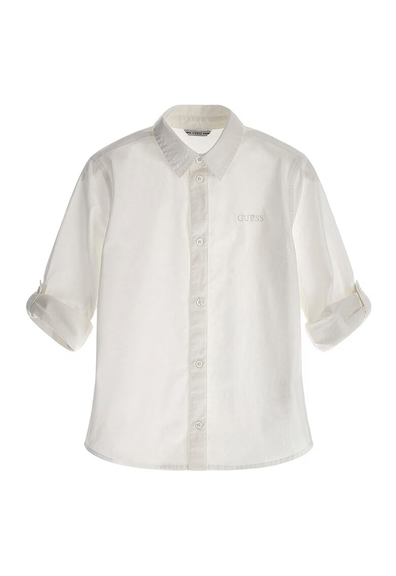 GUESS KIDS Camasa din amestec de bumbac cu guler ascutit - Gri deschis