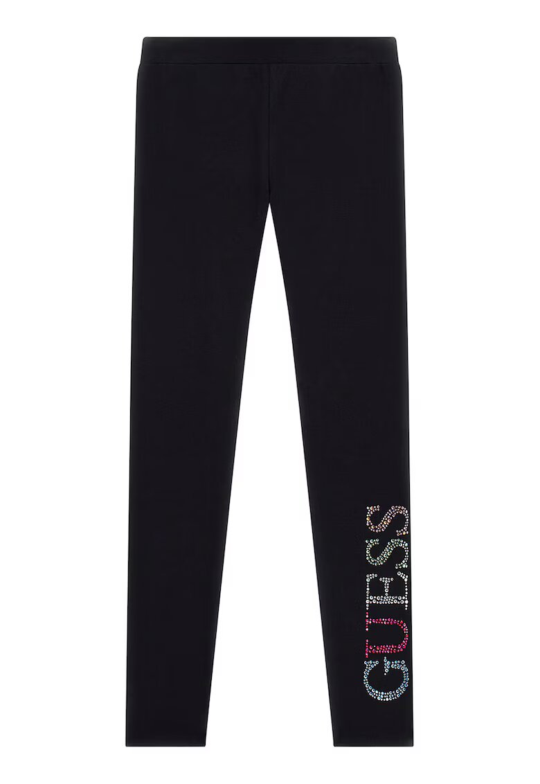 GUESS KIDS Colanti din amestec de bumbac cu aplicatii din strasuri - Negru