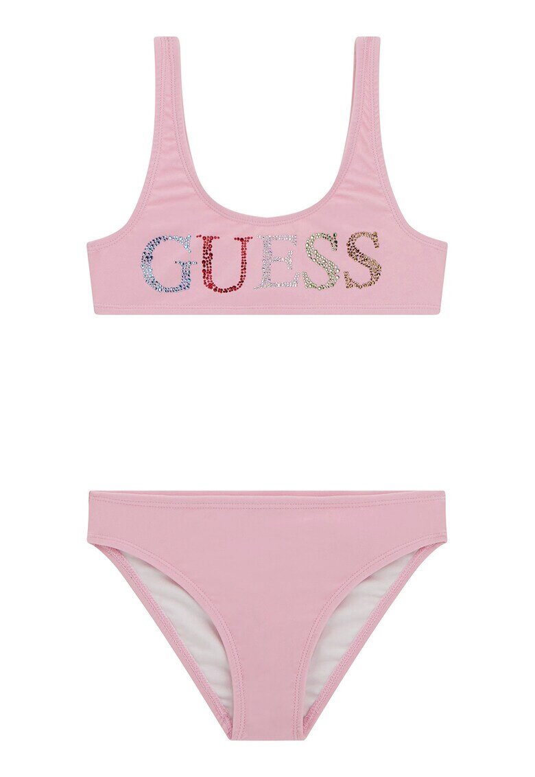 GUESS KIDS Costum de baie cu doua piese si logo din strasuri - Roz somon