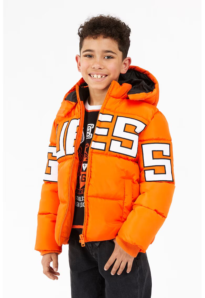 GUESS KIDS Geaca cu imprimeu logo - Portocaliu mandarina/Alb optic