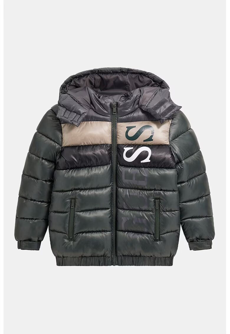GUESS KIDS Geaca cu vatelina - Verde padure/Alb optic/Bej deschis