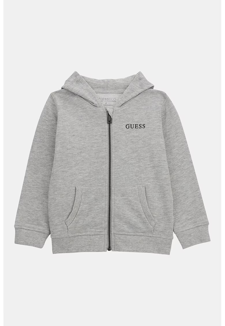 GUESS KIDS Hanorac cu fermoar si doua buzunare - Negru/Coral/Gri deschis melange