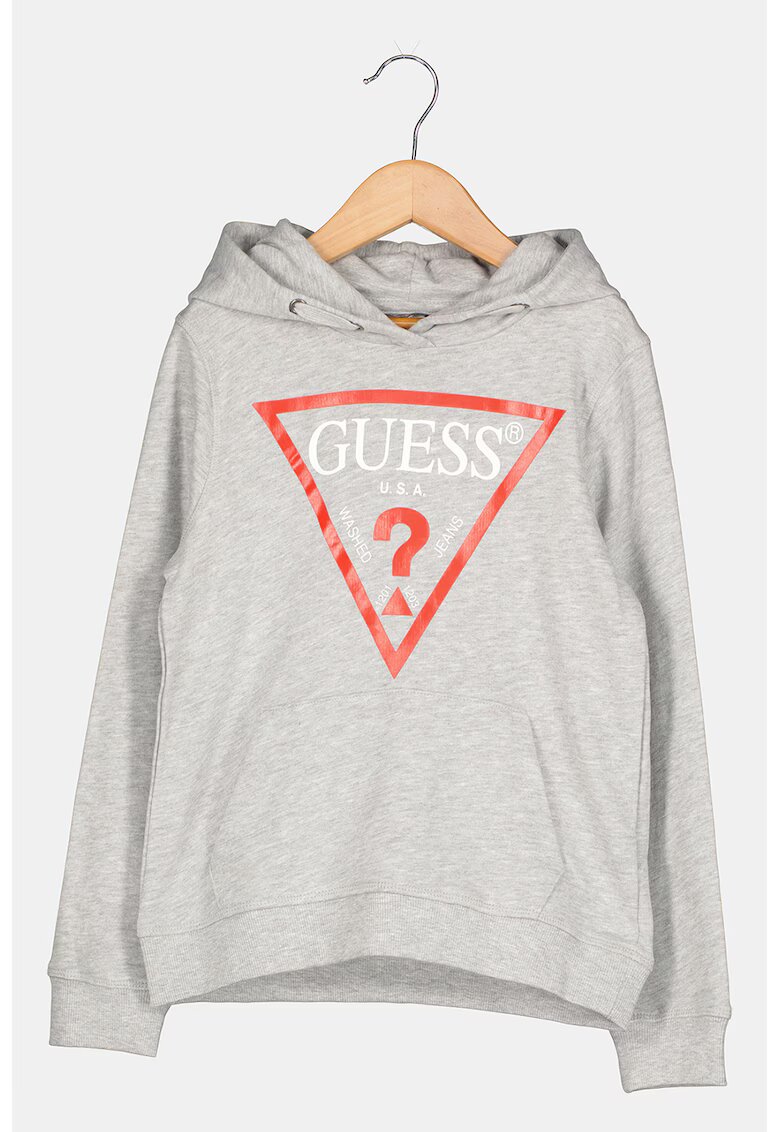 GUESS KIDS Hanorac de bumbac cu buzunar kangaroo - Gri melange