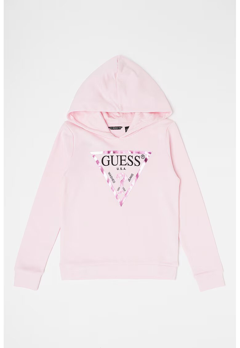 GUESS KIDS Hanorac de bumbac cu imprimeu logo - Roz deschis