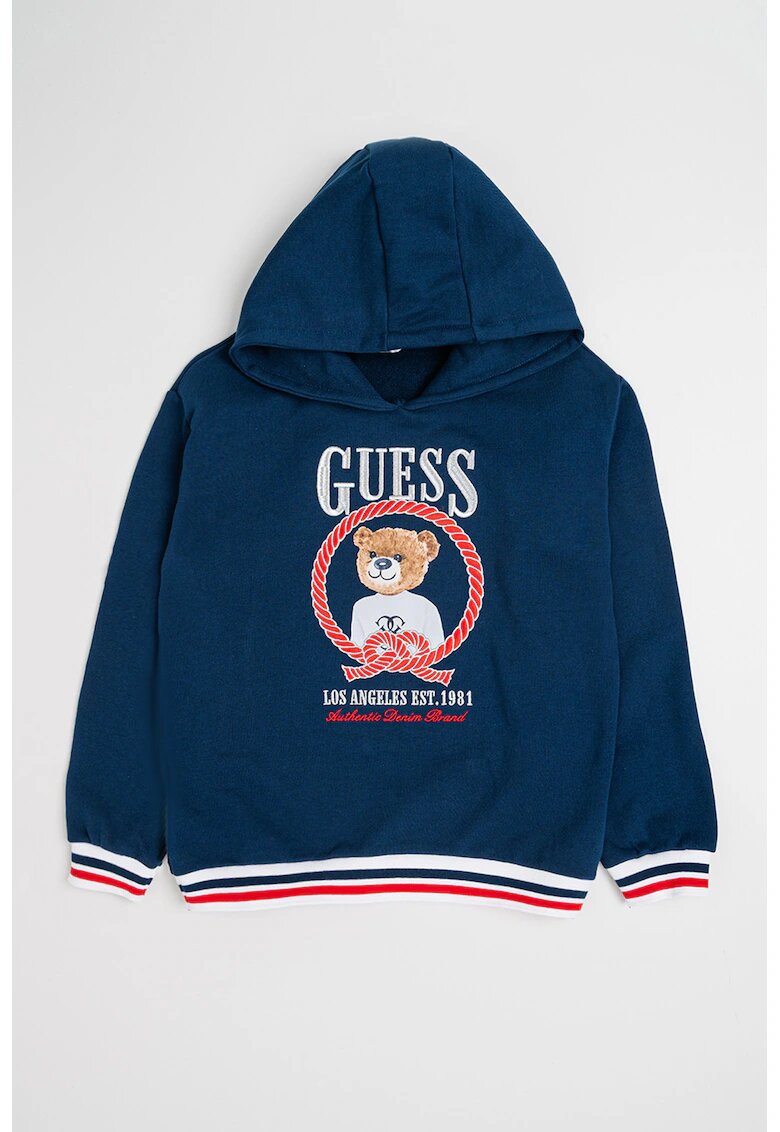GUESS KIDS Hanorac din bumbac cu benzi contrastante si imprimeu - Bleumarin