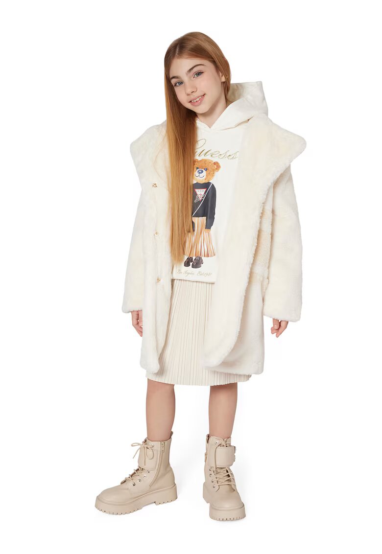 GUESS KIDS Palton din material teddy cu revere decupate - Bej deschis