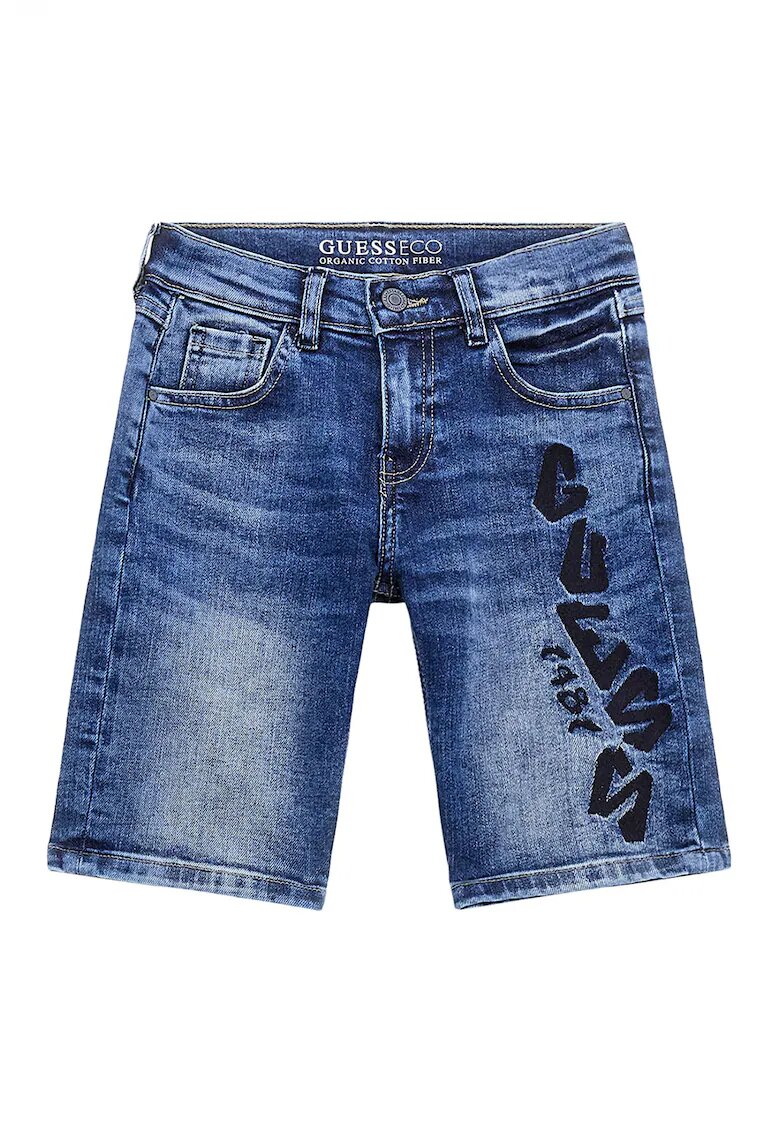 GUESS KIDS Pantaloni scurti cu aspect decolorat si logo brodat - Albastru