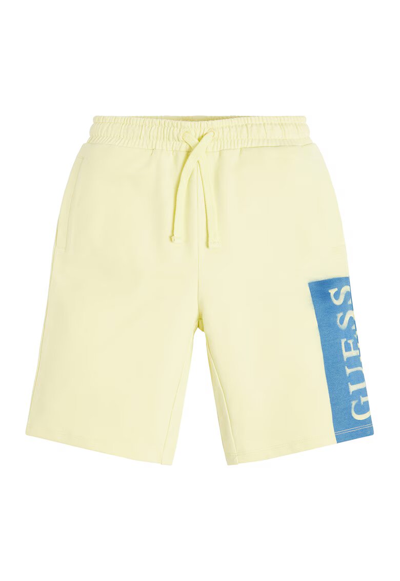 GUESS KIDS Pantaloni scurti cu logo si snur - Galben pai/Albastru