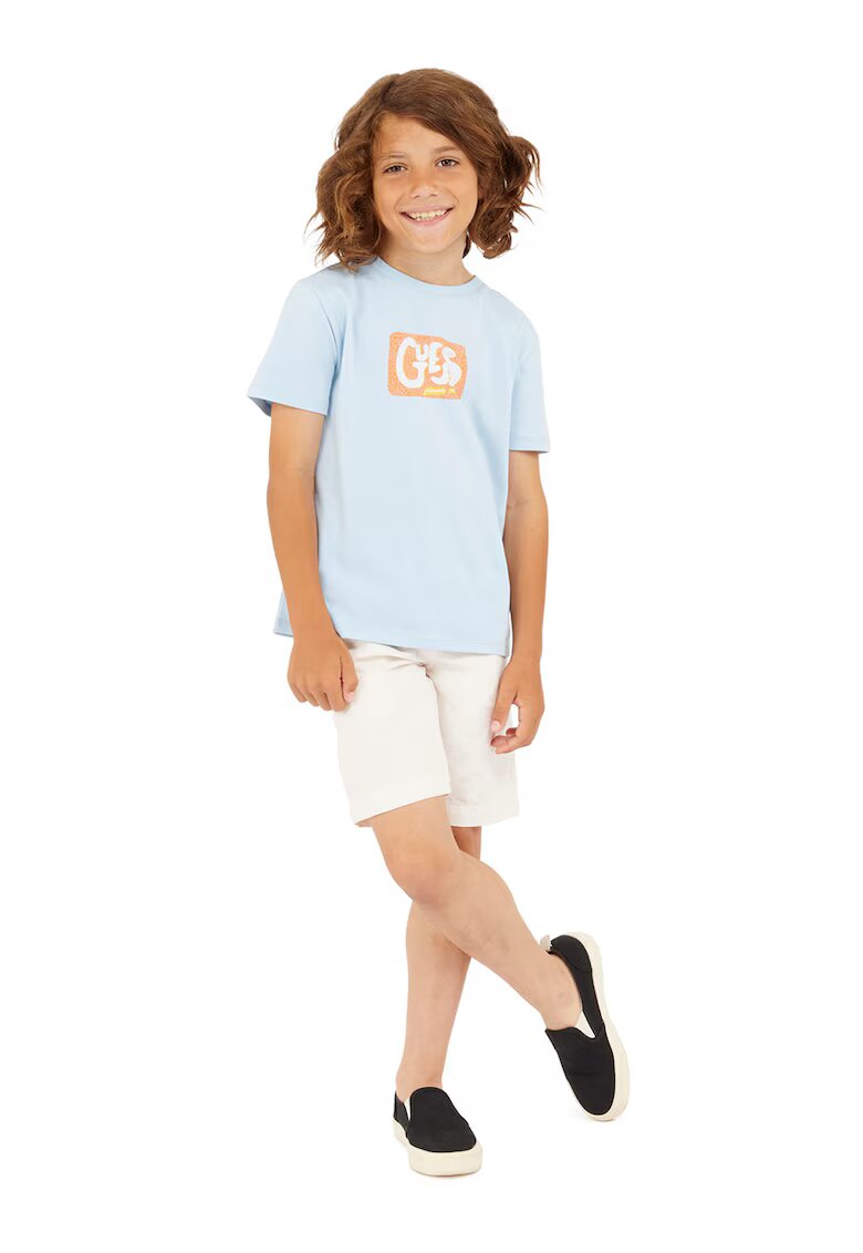 GUESS KIDS Pantaloni scurti din amestec de in cu model uni - Alb fildes