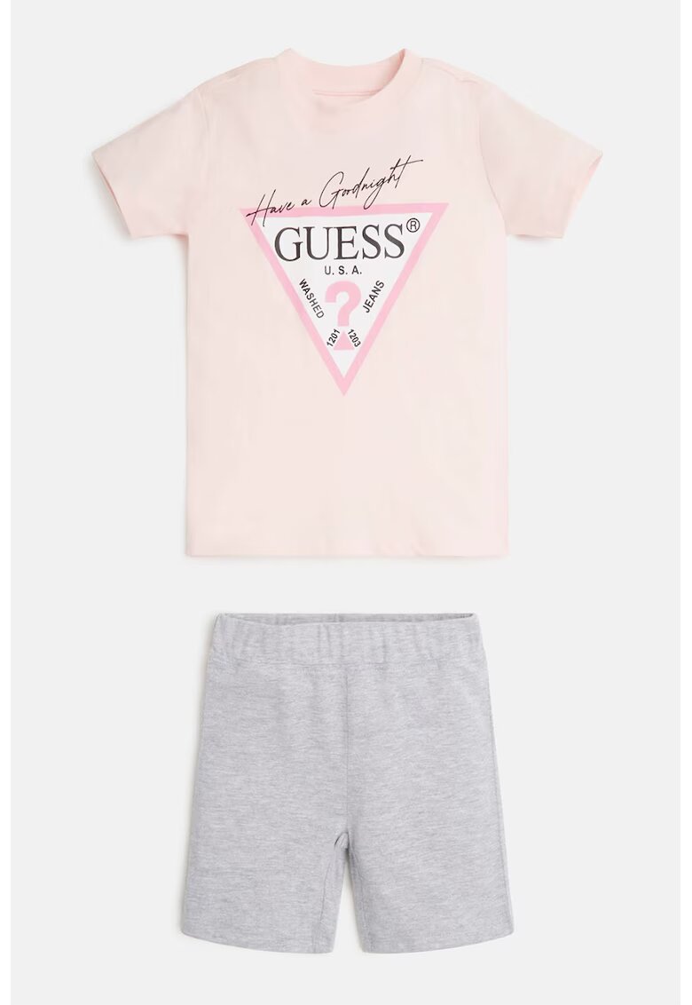 GUESS KIDS Pijama de bumbac cu tricou si pantaloni scurti - Gri/Roz