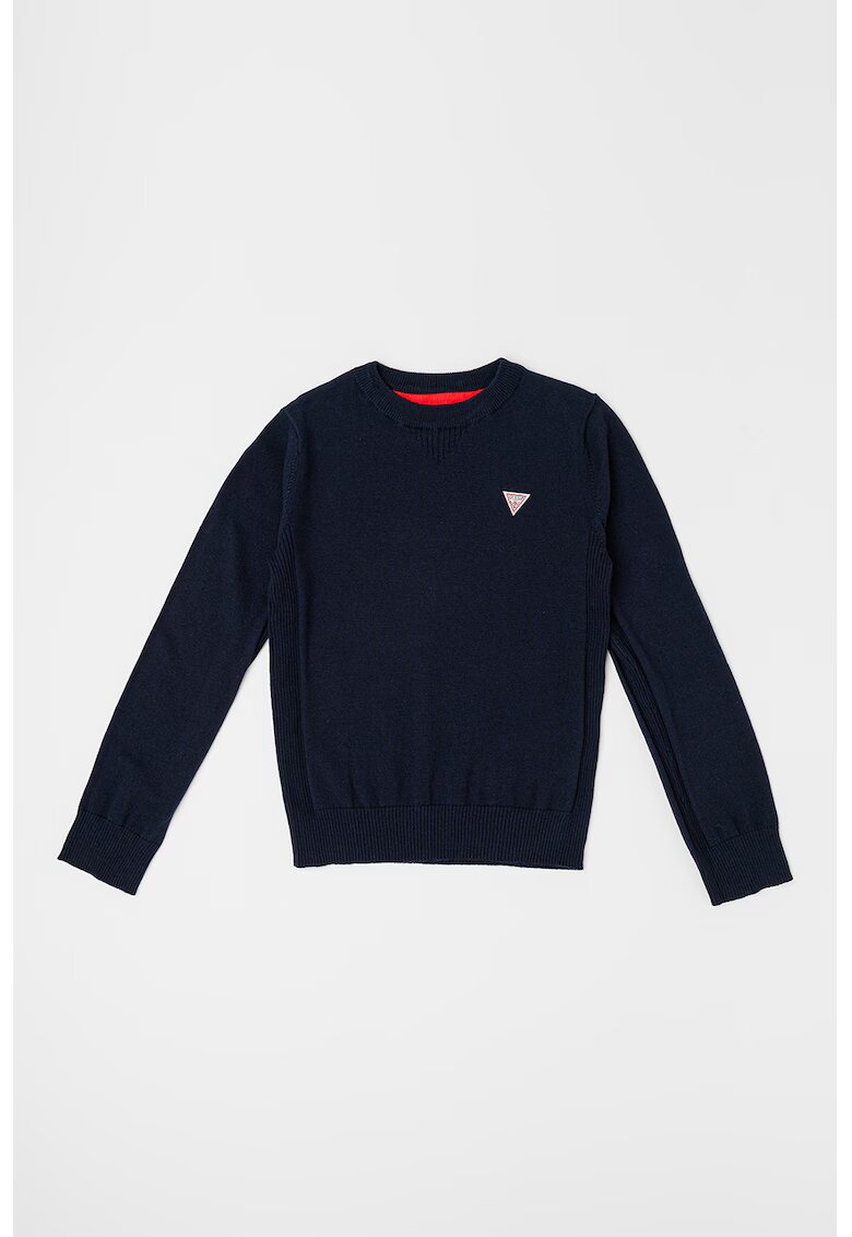 GUESS KIDS Pulover cu decolteu la baza gatului si logo - Albastru ultramarin