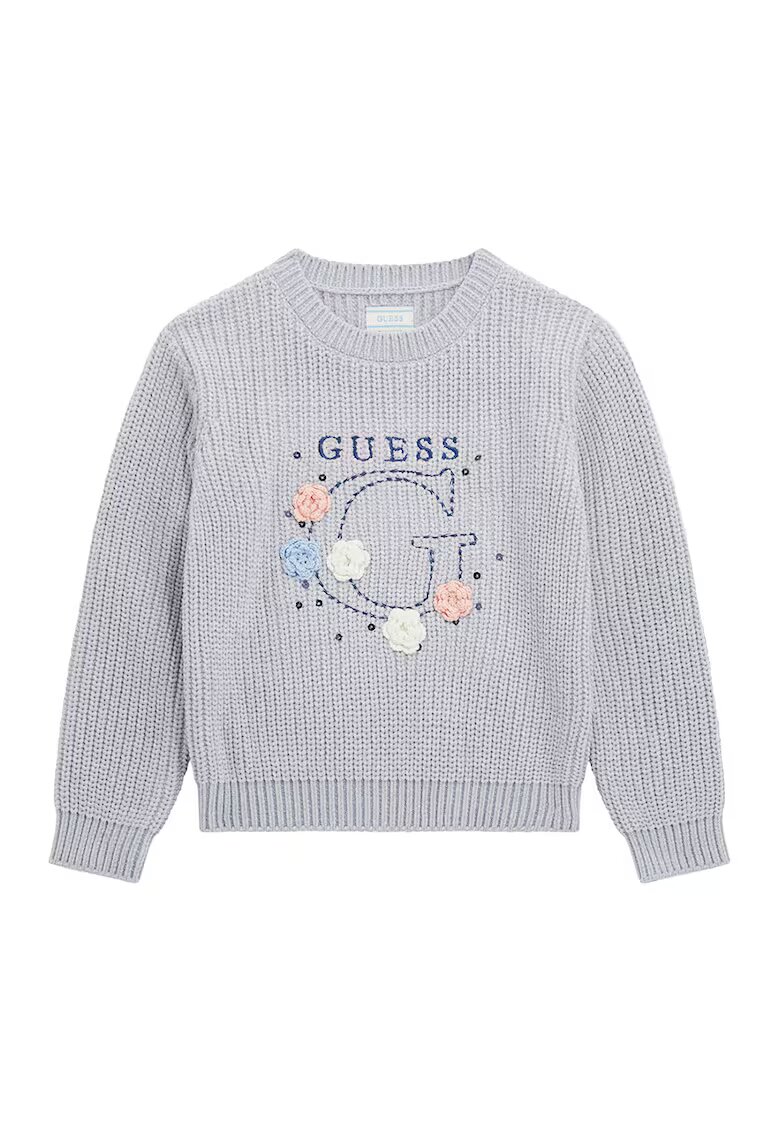 GUESS KIDS Pulover cu logo brodat - Gri deschis