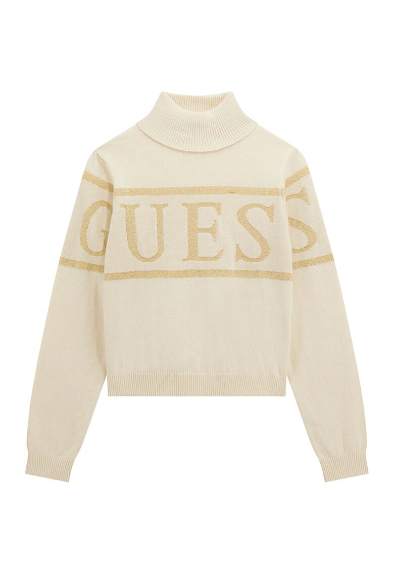 GUESS KIDS Pulover cu model logo si guler inalt - Bej deschis