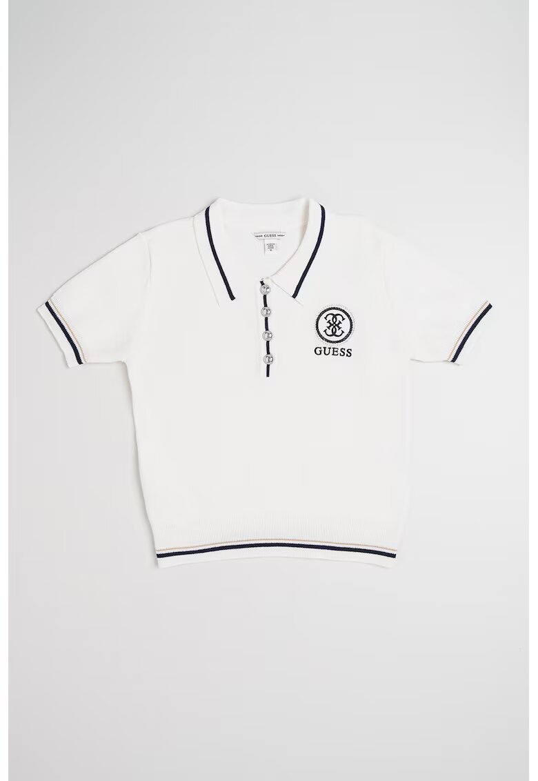 GUESS KIDS Pulover polo cu maneci scurte si linii contrastante - Bej/Alb murdar/Bleumarin