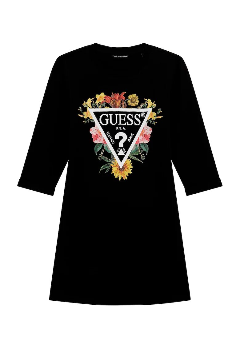 GUESS KIDS Rochie-bluza de trening cu imprimeu logo - Negru/Galben/Alb optic