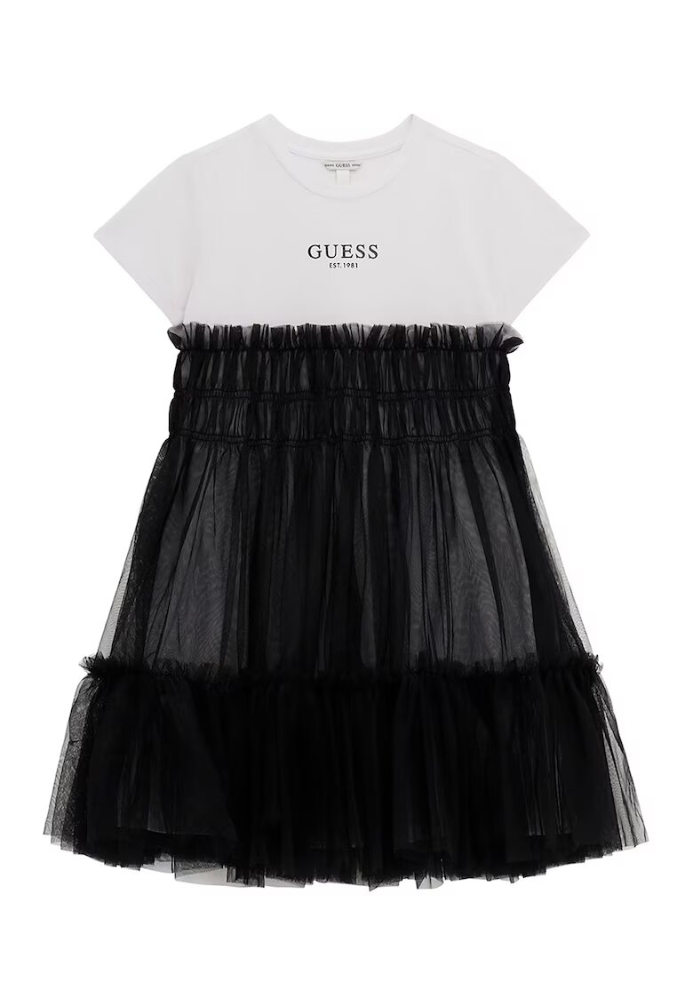 GUESS KIDS Rochie cu decolteu la baza gatului si aplicatii din tul - Alb/Negru