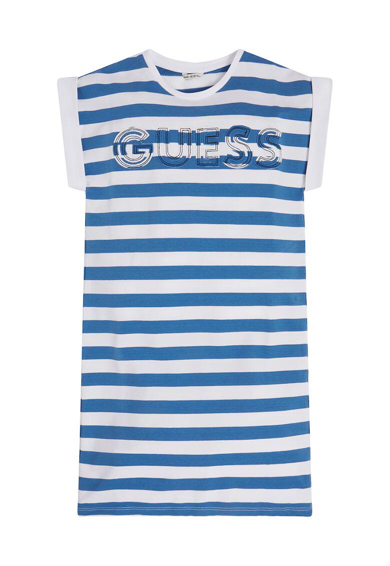 GUESS KIDS Rochie cu dungi si logo brodat - Alb/Albastru