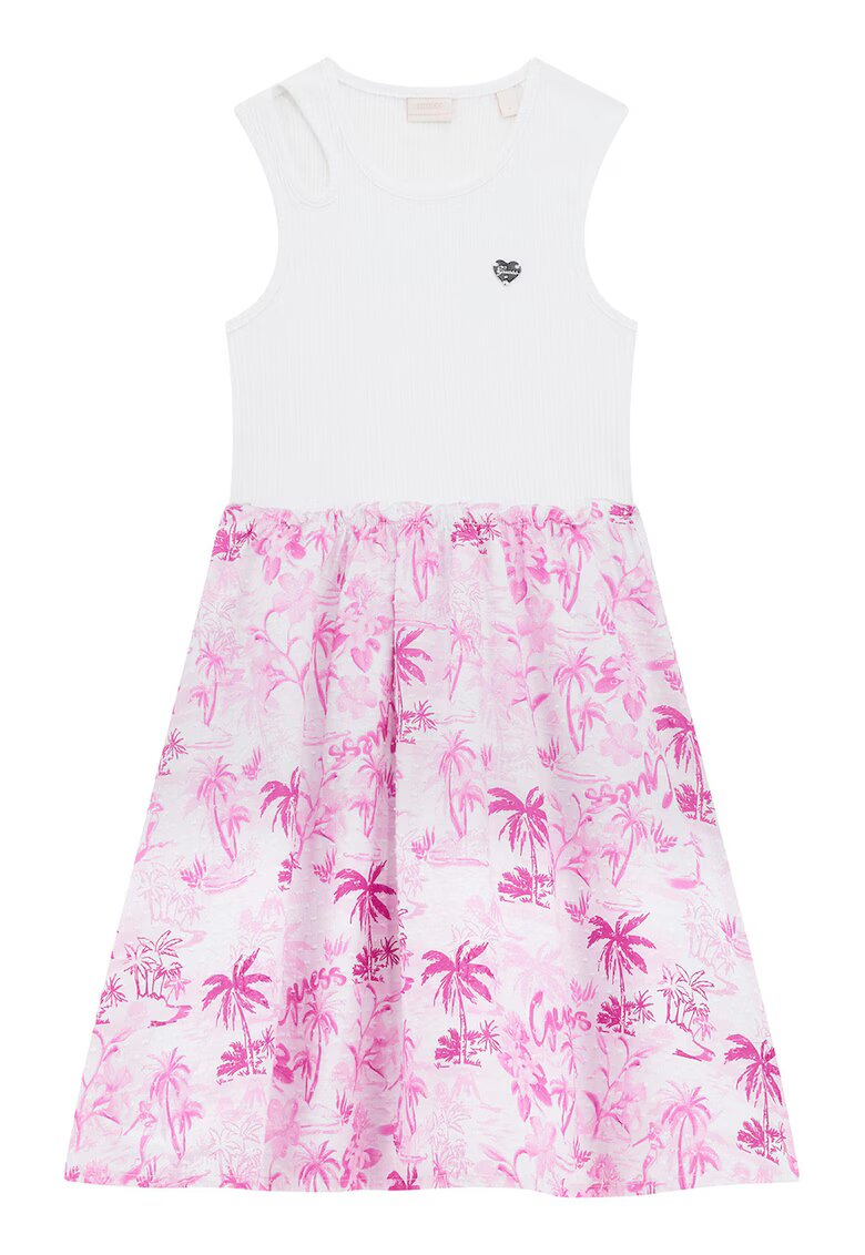 GUESS KIDS Rochie evazata cu model - Alb/Roz fandango