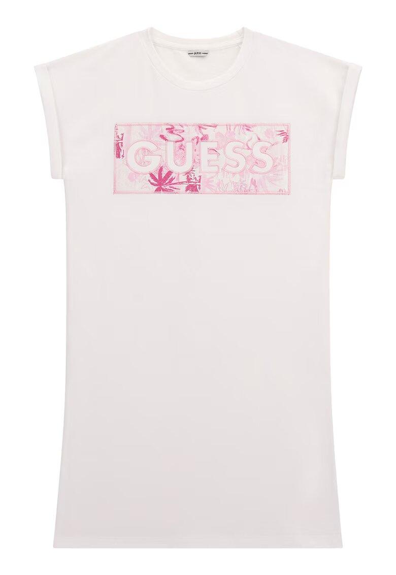 GUESS KIDS Rochie-tricou cu maneci rulate - Alb/Roz zmeuriu