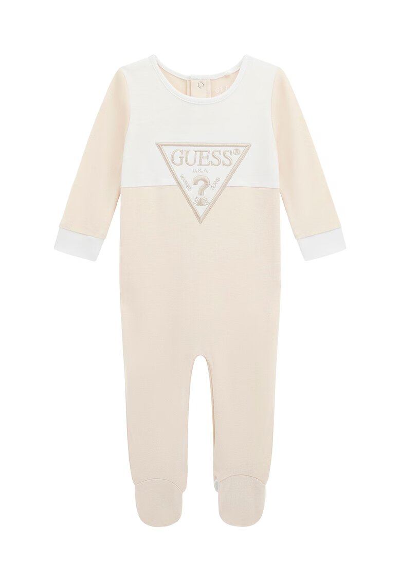 GUESS KIDS Salopeta cu botosei si logo brodat - Alb/Bej deschis