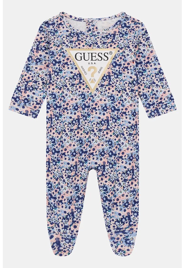 GUESS KIDS Salopeta cu imprimeu floral si logo - Albastru inchis/Roz pastel/Alb murdar