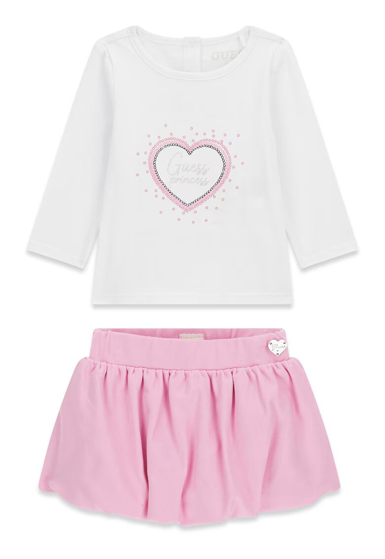 GUESS KIDS Set de bluza cu logo si fusta bufanta - Alb/Roz