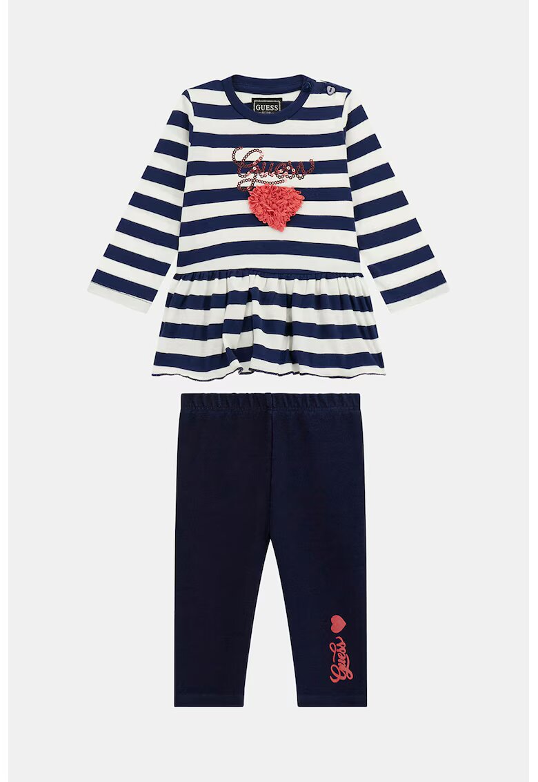 GUESS KIDS Set de bluza cu model in dungi si colanti cu imprimeu logo - 2 Piese - Alb optic/Bleumarin
